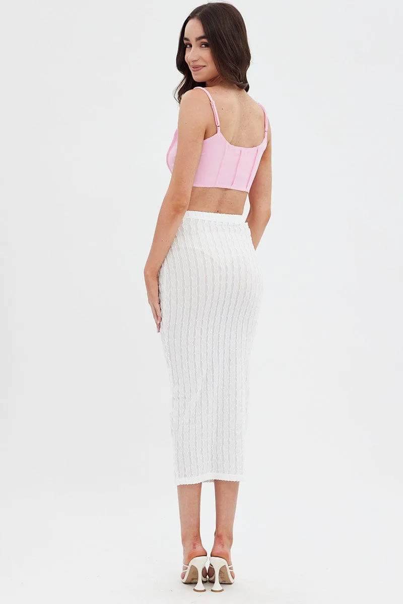 White Textured Midi Skirt Photoshoot Ready
