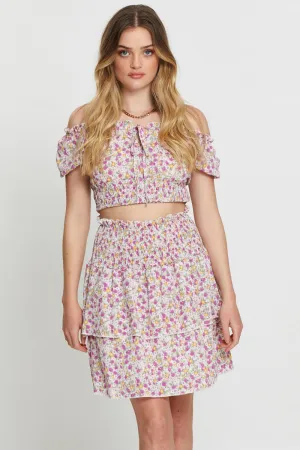 Soft Texture Handmade Item Print Ruffle Skater Skirt