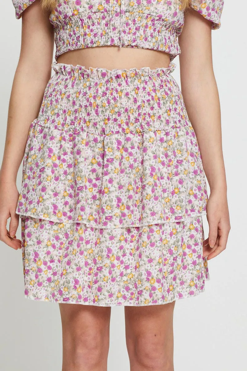 Print Ruffle Skater Skirt Relaxed Outfit