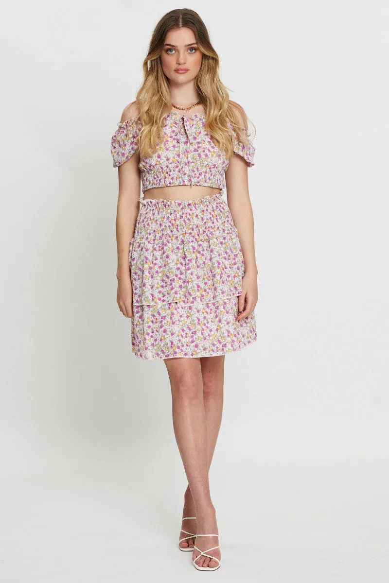Print Ruffle Skater Skirt Cultural Event