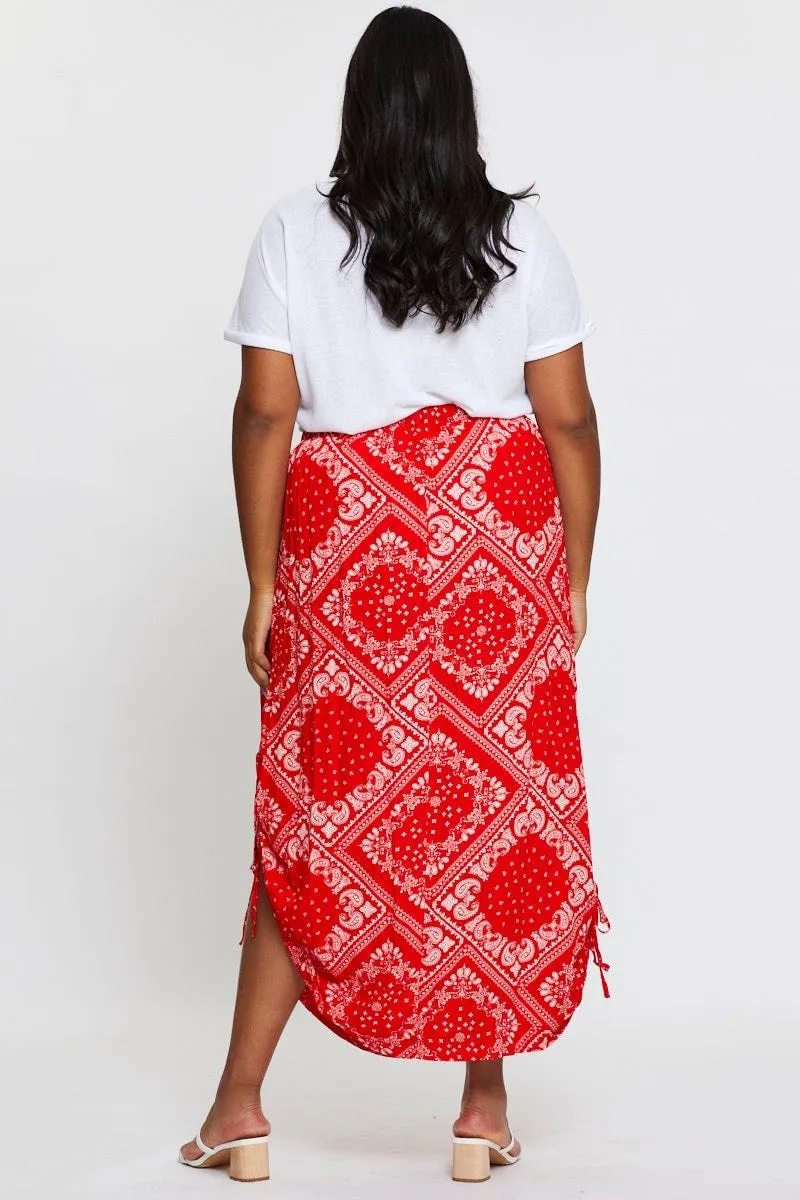 Boho Print Maxi Rushed Skirt Waist Tie Mix Separates Style Moment