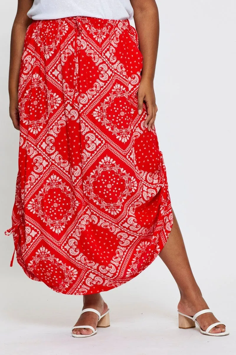 Boho Print Maxi Rushed Skirt Waist Tie light feel
