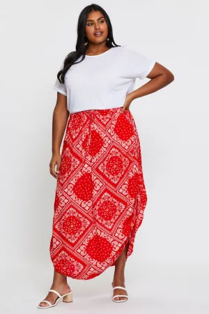 Fringe Detail Boho Print Maxi Rushed Skirt Waist Tie