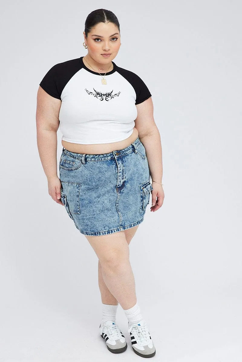Maxi length Sleek Styling Denim Mini Skirt Denim Cargo Pocket