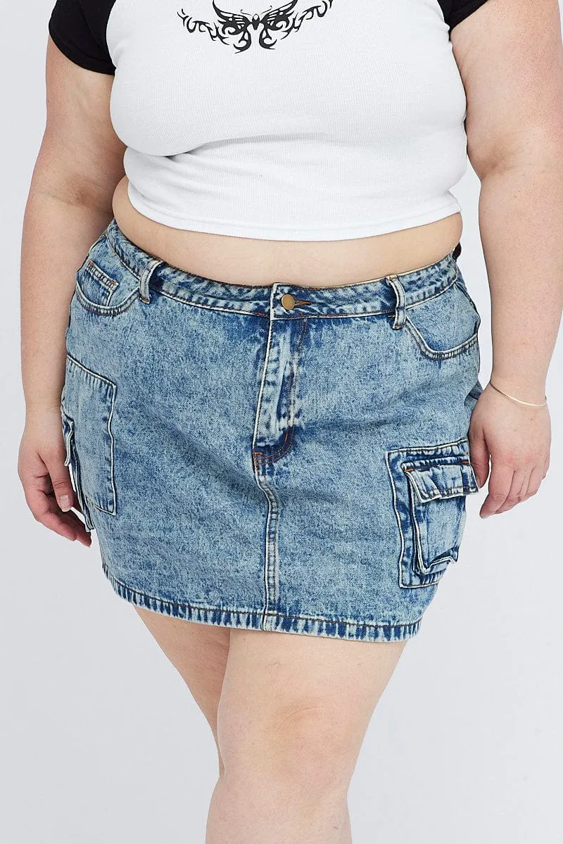 Denim Mini Skirt Denim Cargo Pocket Couture Inspired