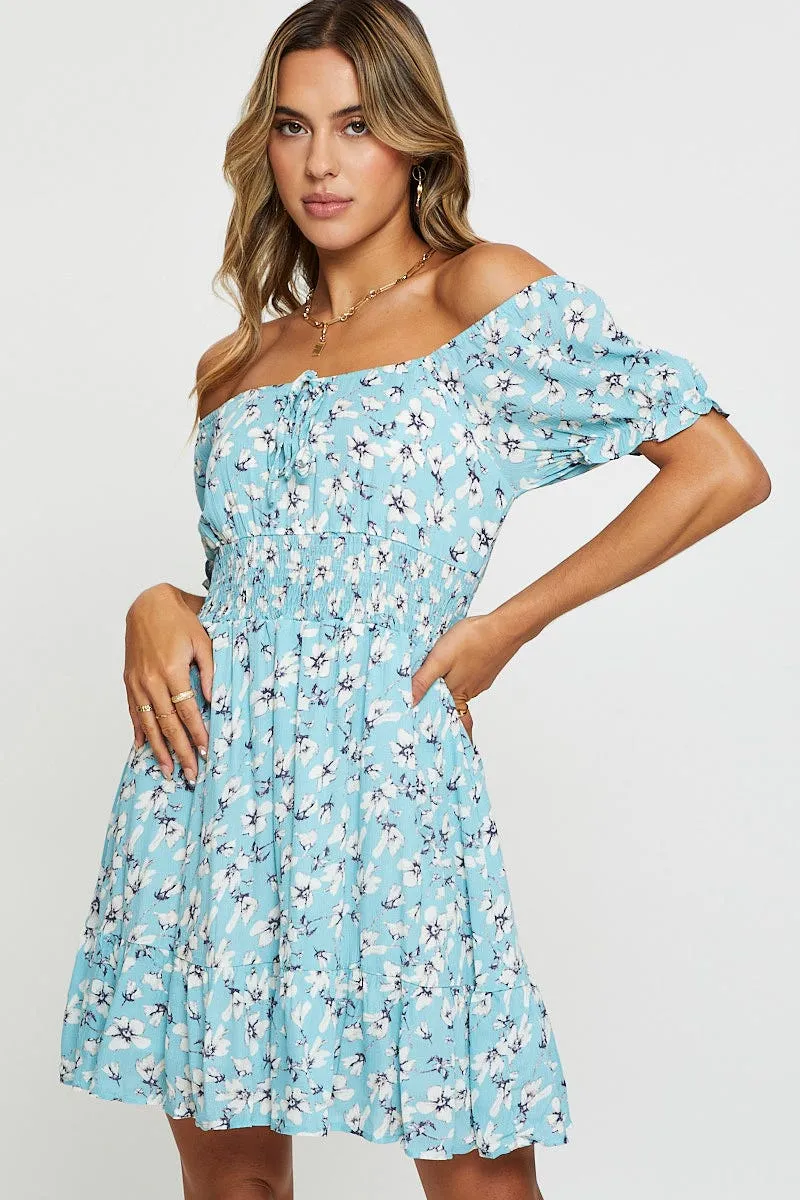 Casual Day Out Style Fresh Print Mini Dress Short Sleeve