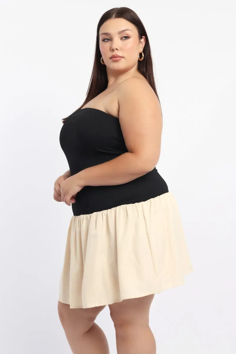 Black Strapless Two Tone Mini Dress Fun Pop