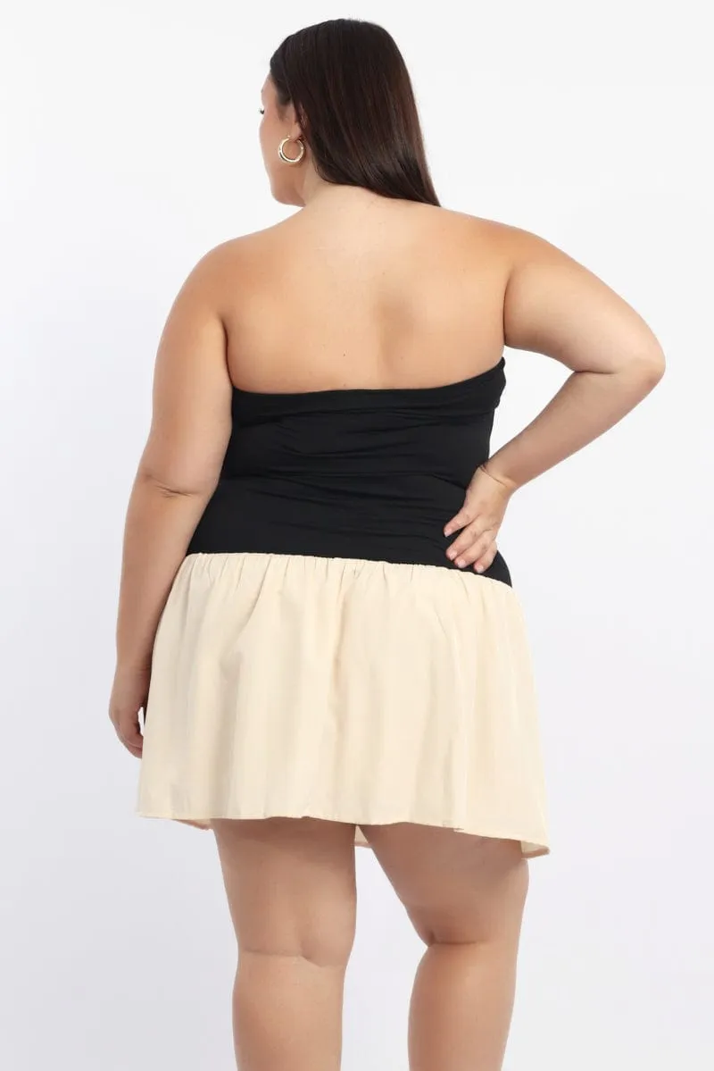 Black Strapless Two Tone Mini Dress Chic Silhouette