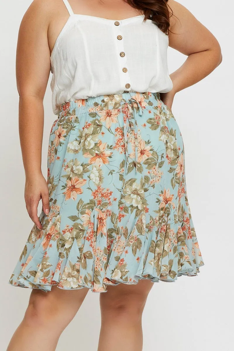 Vibrant color Neutral Wear Floral Print Mini Wrap Skirt Ruffle Hem