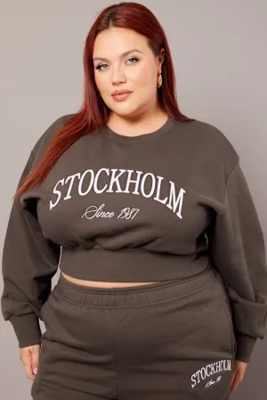Grey Oversized Sweater Long Sleeve Crew Neck Crop Breathable Fashion Essentials