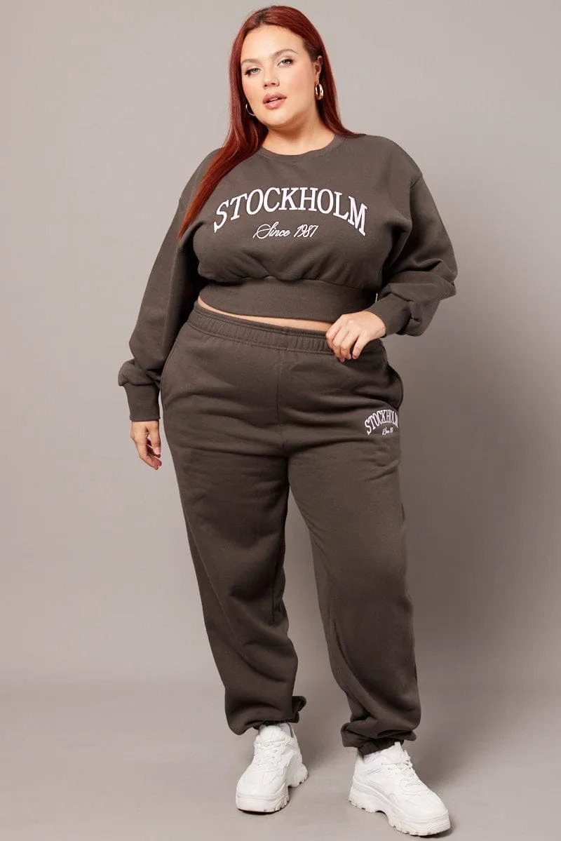 Practical clothing Relaxed Fit Hoodie Grey Oversized Sweater Long Sleeve Crew Neck Crop