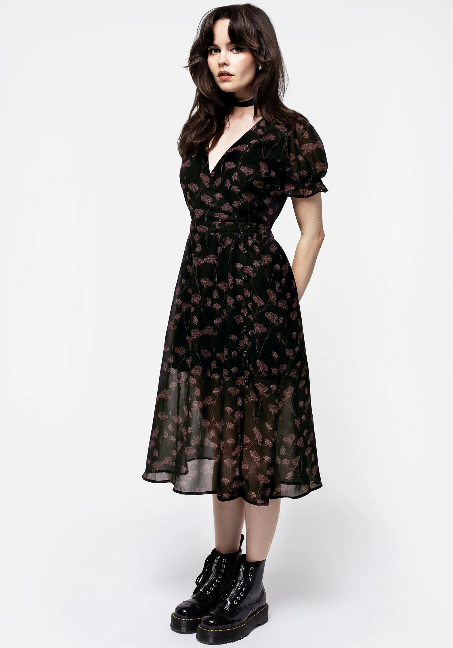 Judas V-Neck Button Midi Dress Polished Look Lace Fine