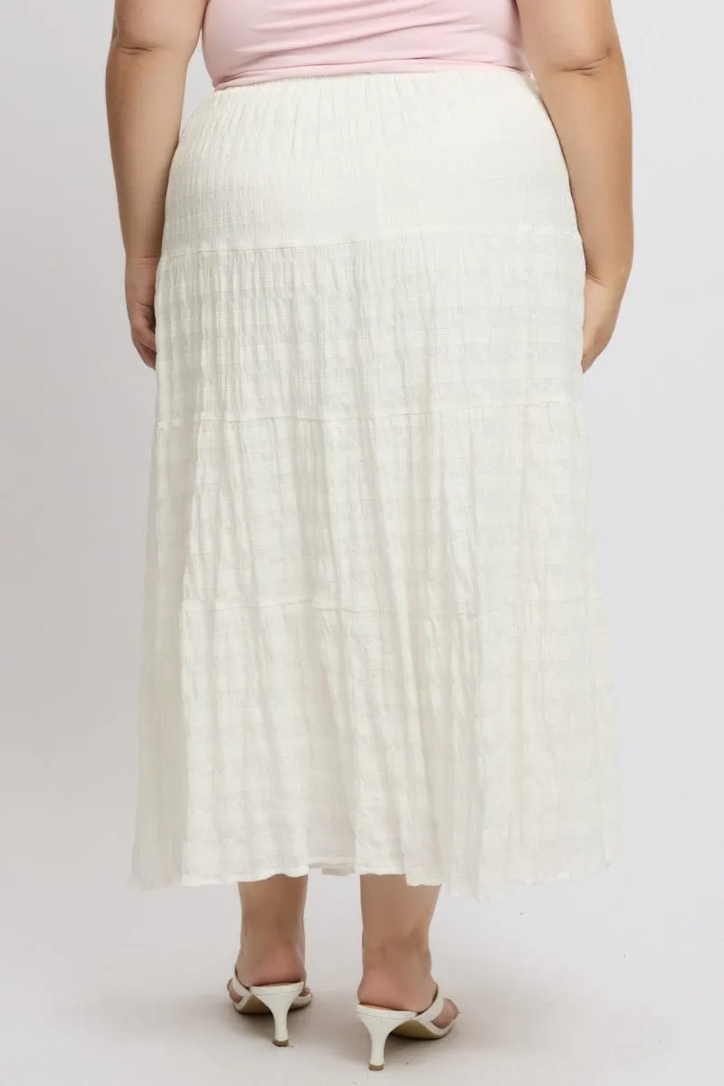 White Textured Tiered Maxiskirt Corduroy texture Simple Comfort