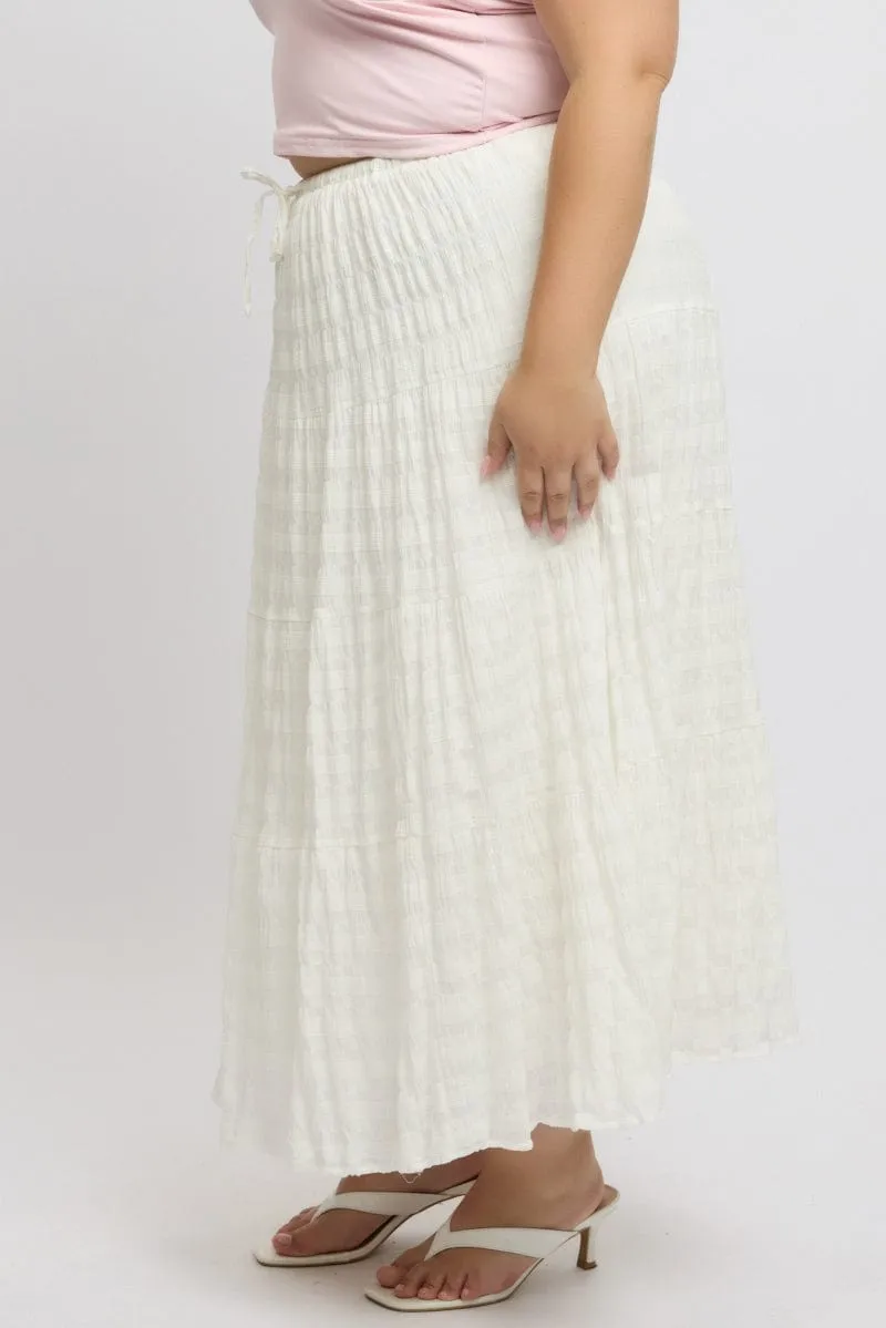 Neat Finish Boutique Exclusive White Textured Tiered Maxiskirt