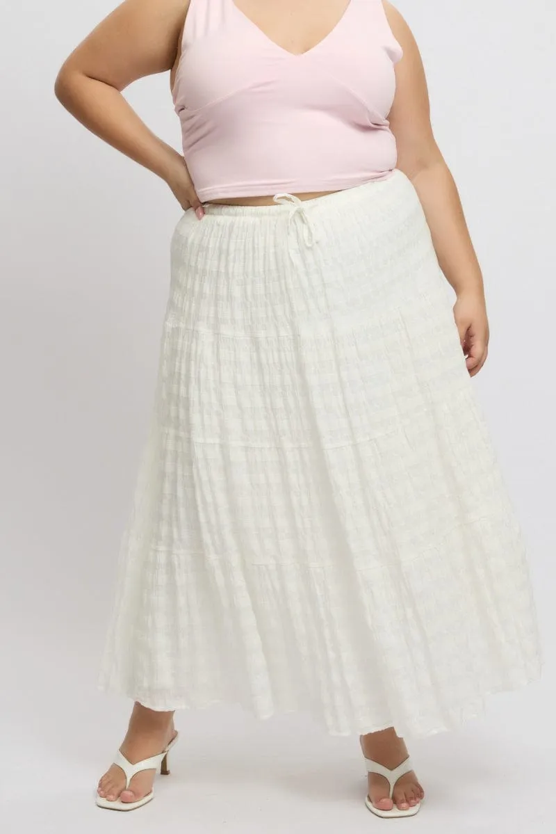 Sleek Outfit White Textured Tiered Maxiskirt
