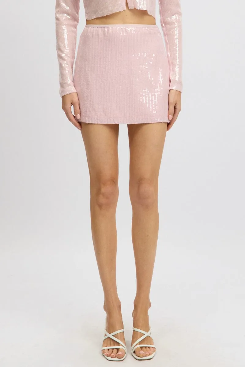 Layer Combo Pink Sequins Skirt High Waisted Mini