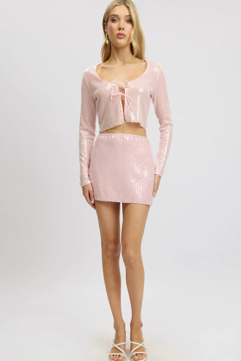 Mood Outfitboard Pink Sequins Skirt High Waisted Mini