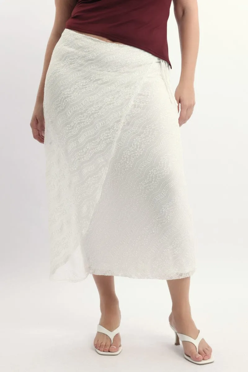 White Stretch Lace Wrap Maxi Skirt Fair trade