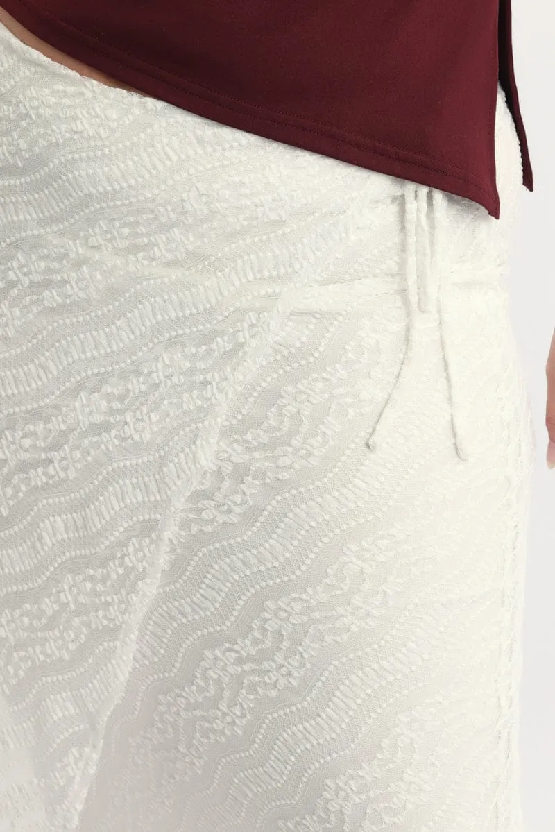 Chill Tones Fashion Week Ready White Stretch Lace Wrap Maxi Skirt