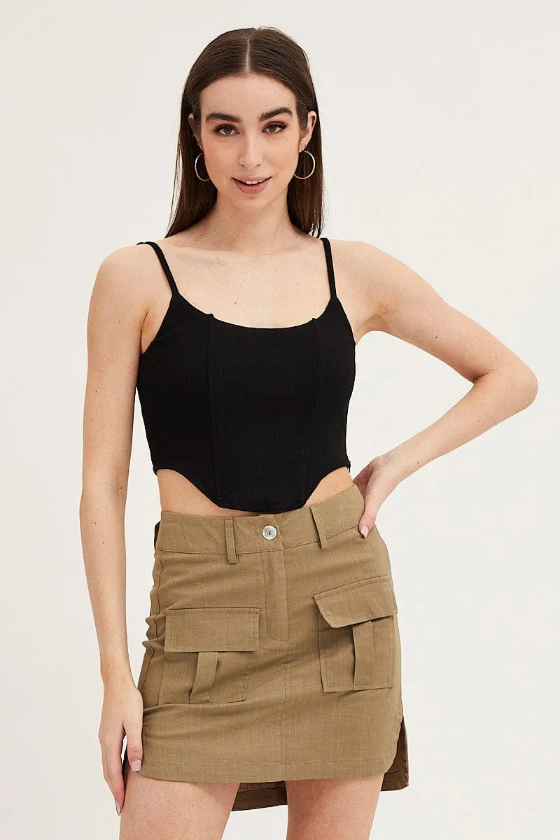 Layered Style Cool Details Green Mini Skirt High Rise Utility