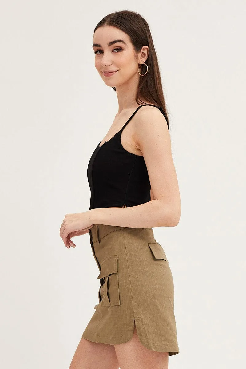 Tassel accents Green Mini Skirt High Rise Utility