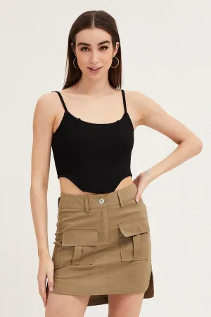 Layered Style Cool Details Green Mini Skirt High Rise Utility