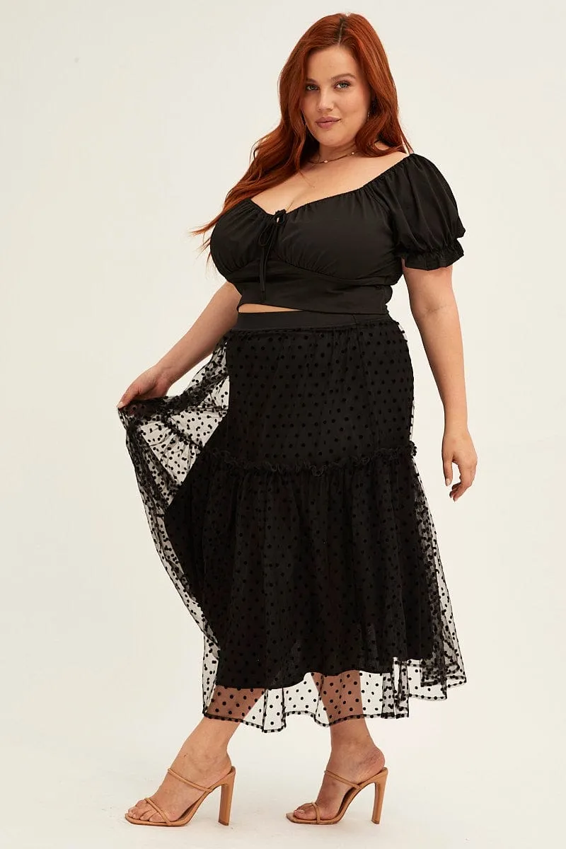 Polka Dot Midi Skirt Tulle Spot Elastic Waist Party Light Mood
