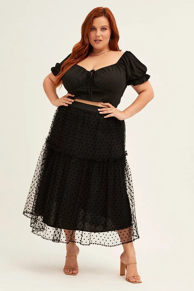 Polka Dot Midi Skirt Tulle Spot Elastic Waist Party Sleek Detail Chic Look