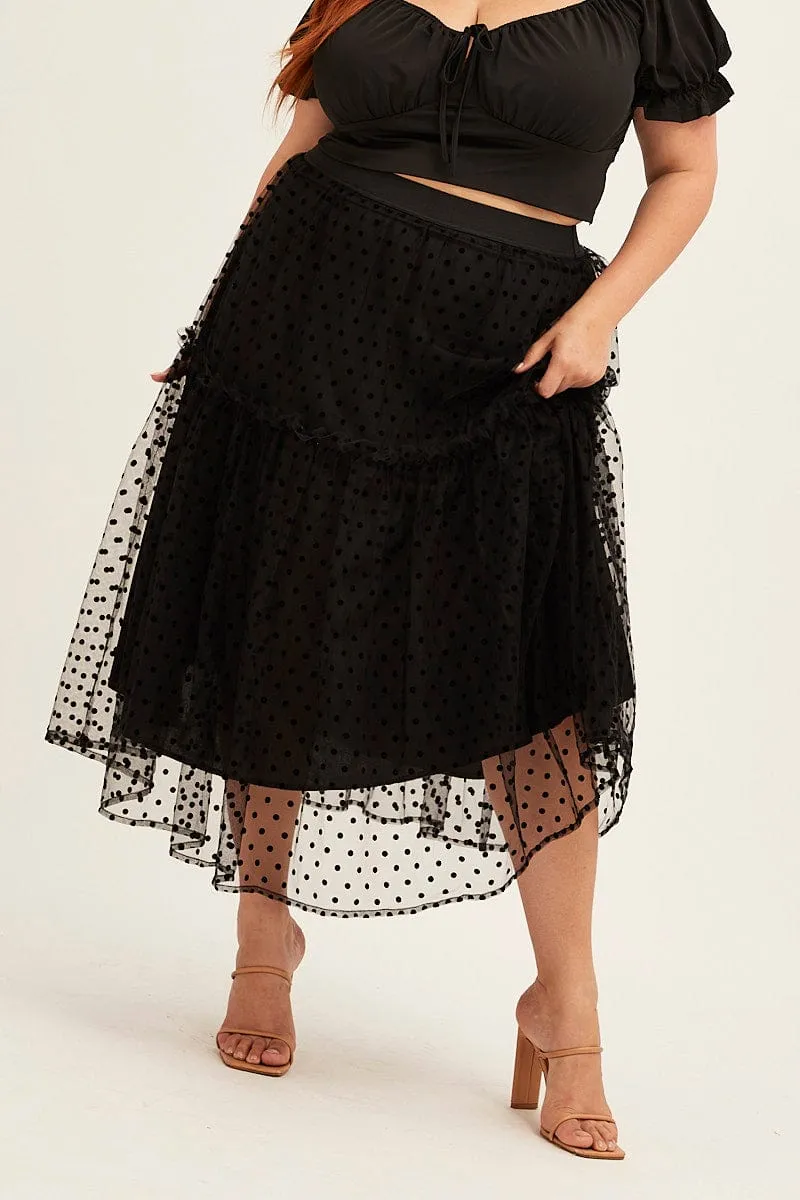 Red Carpet Look Polka Dot Midi Skirt Tulle Spot Elastic Waist Party