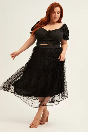 Eco conscious Polka Dot Midi Skirt Tulle Spot Elastic Waist Party