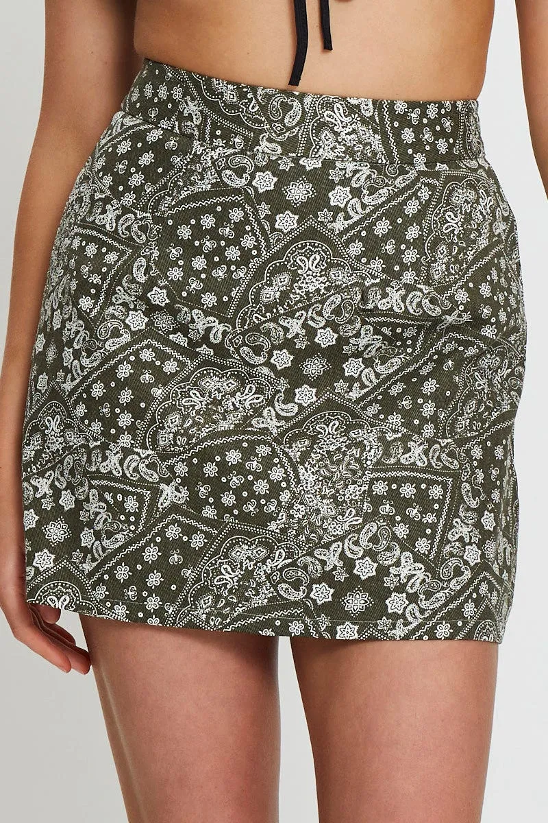 Print Demin Skirt Mini Oversized style