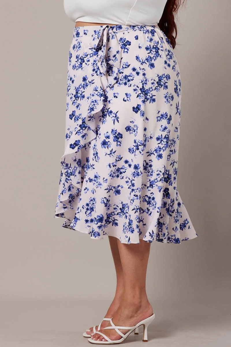 White Ditsy Wrap Frill Midi Skirt Versatile Outfit