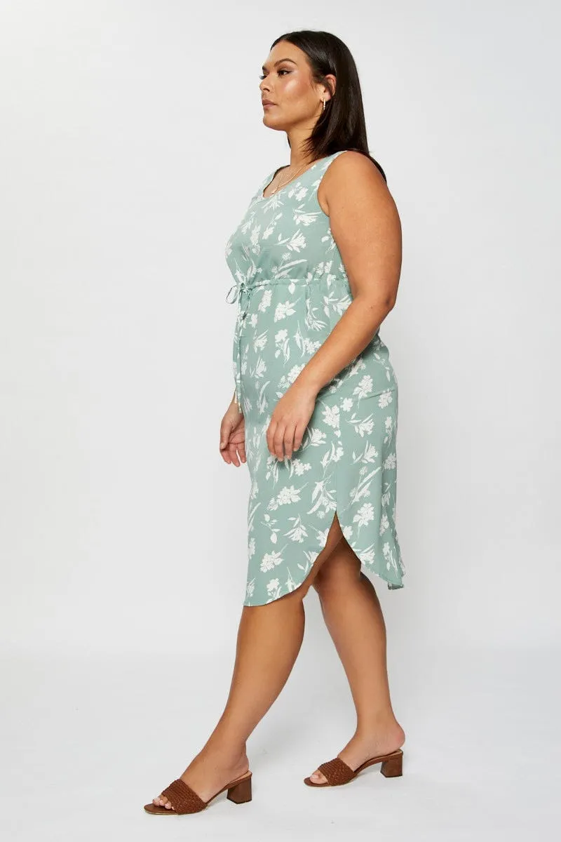 Seasonal Wardrobe Floral Print Midi Dress Round Neck Sleeveless