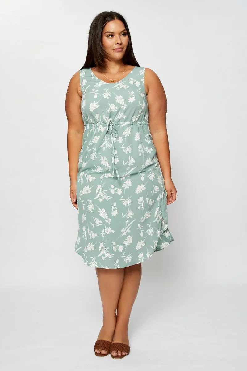 Floral Print Midi Dress Round Neck Sleeveless Vibrant color midi Comfortable party dress