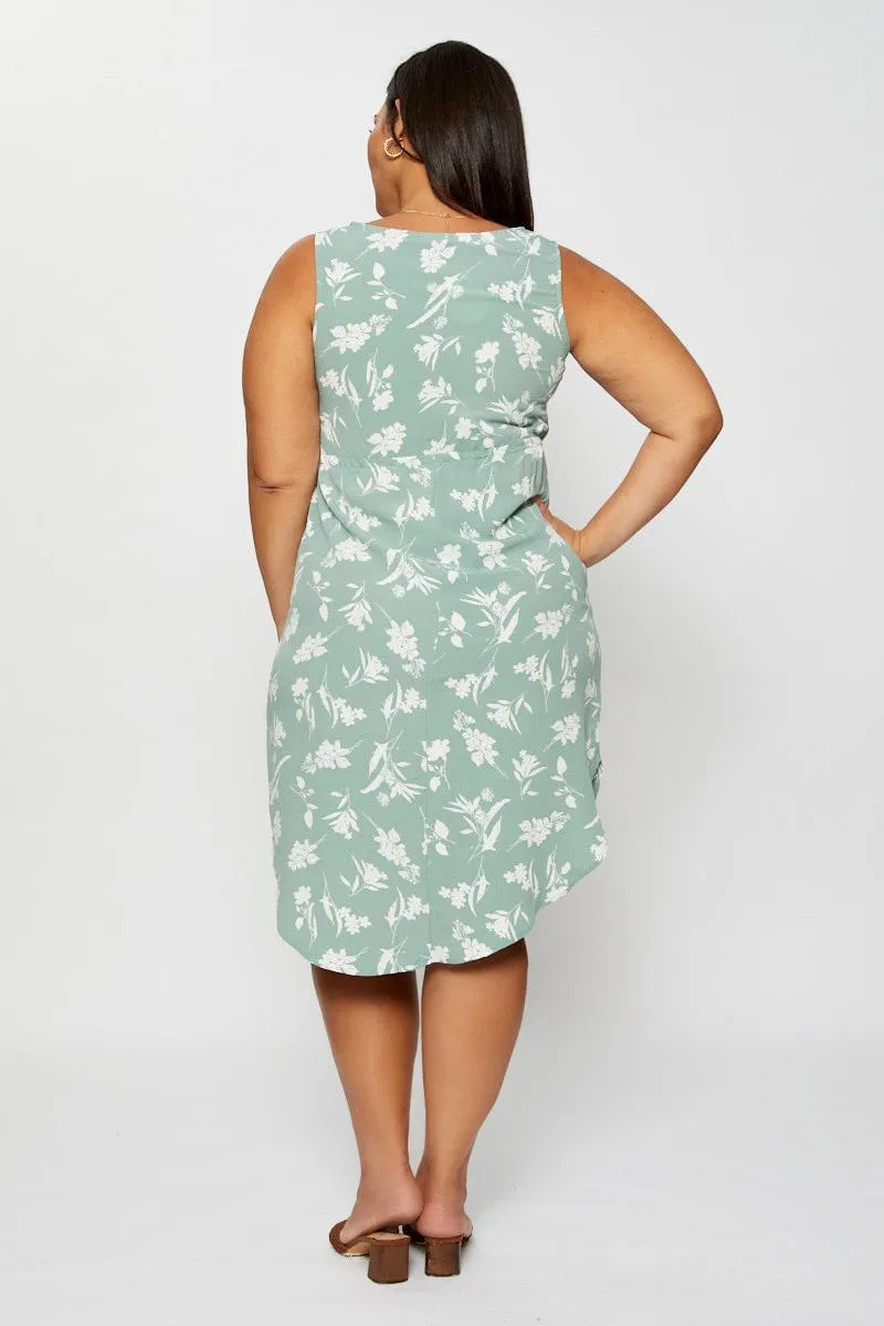 Graceful Flow High impact Floral Print Midi Dress Round Neck Sleeveless