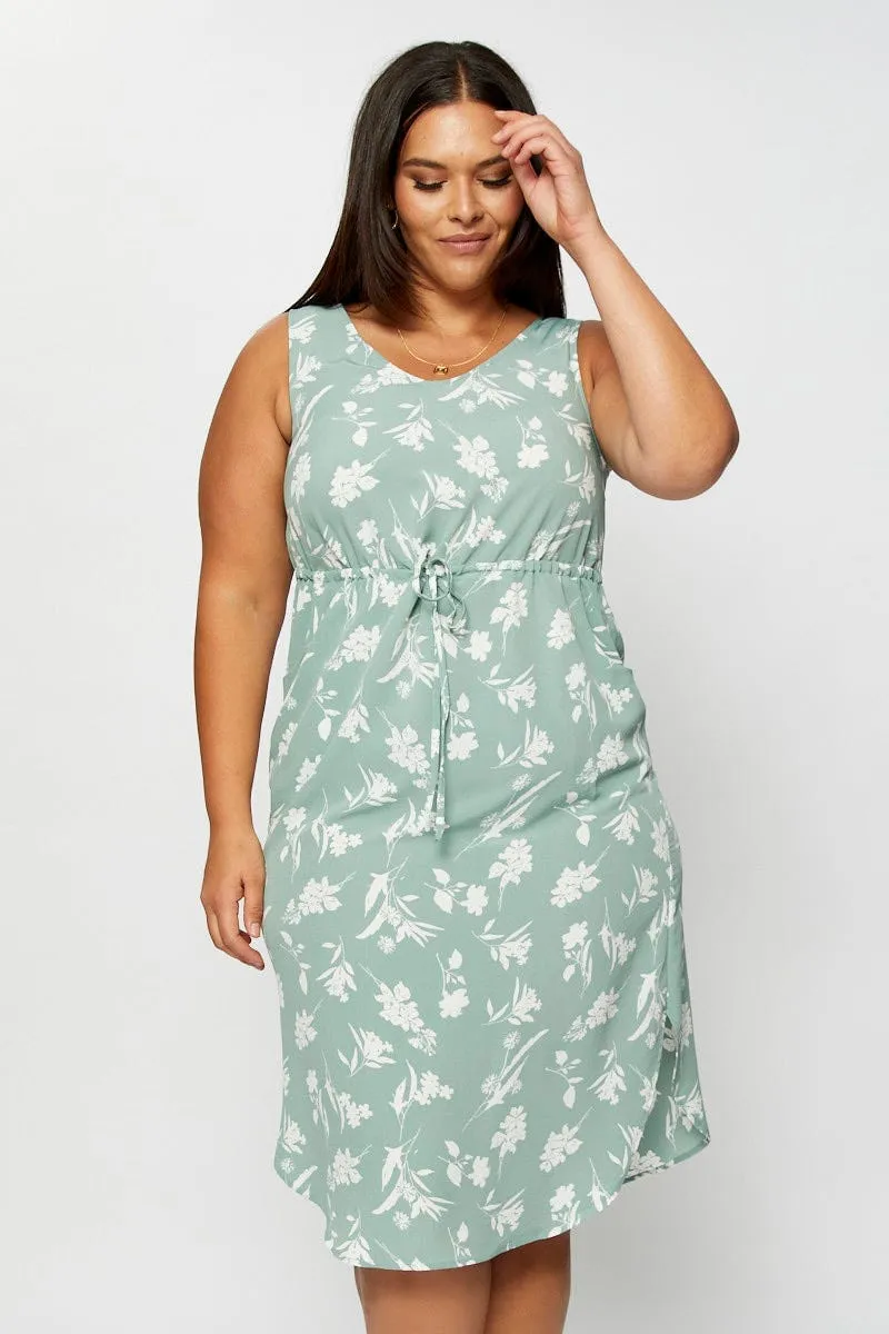 Floral Print Midi Dress Round Neck Sleeveless Versatile event piece Body Confident
