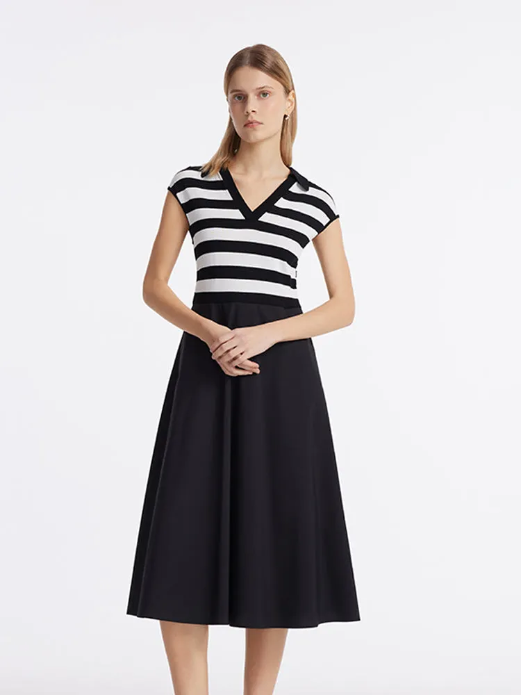 Comfortable Design Tencel Striped Patchwork Women Midi Dress