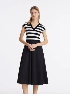 All Day Elegance Minimalist Design Tencel Striped Patchwork Women Midi Dress