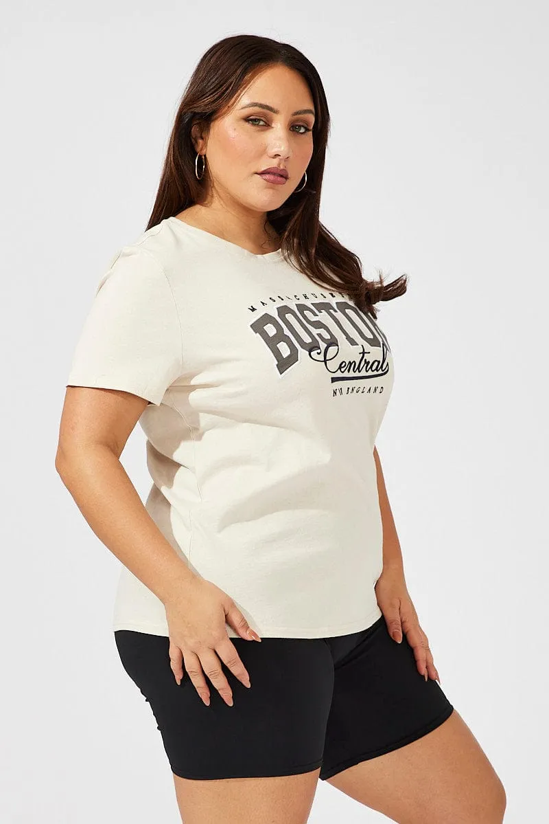 Beige Graphic T-shirt Short Sleeve Crew Neck Daily Trend Perfect Comfort