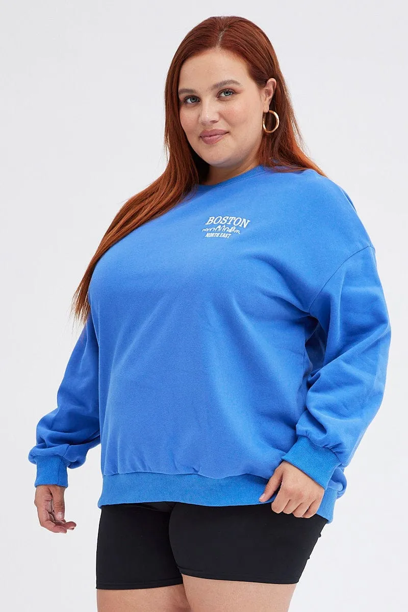 Sporty essentials Casual Outfit Blue Oversized Sweater Embroidered