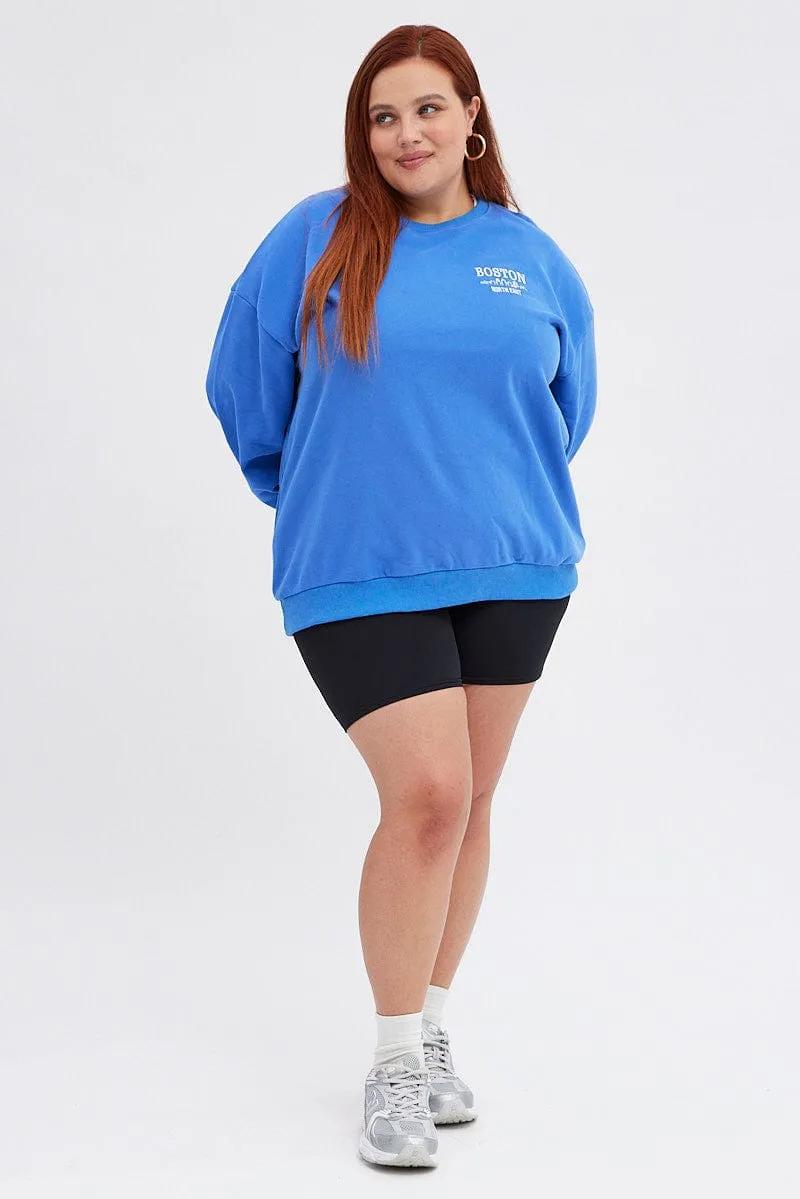 Blue Oversized Sweater Embroidered Relaxed Apparel