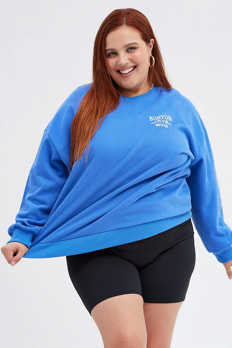Blue Oversized Sweater Embroidered Everyday Hoodie