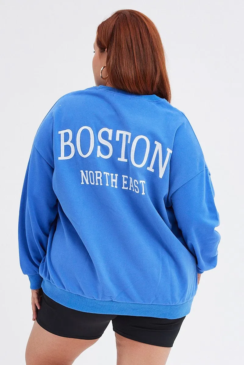 Blue Oversized Sweater Embroidered Weekend Layer
