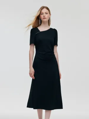 Glacier Edge Work Ready Acetate Asymmetric Neck Women Midi Dress