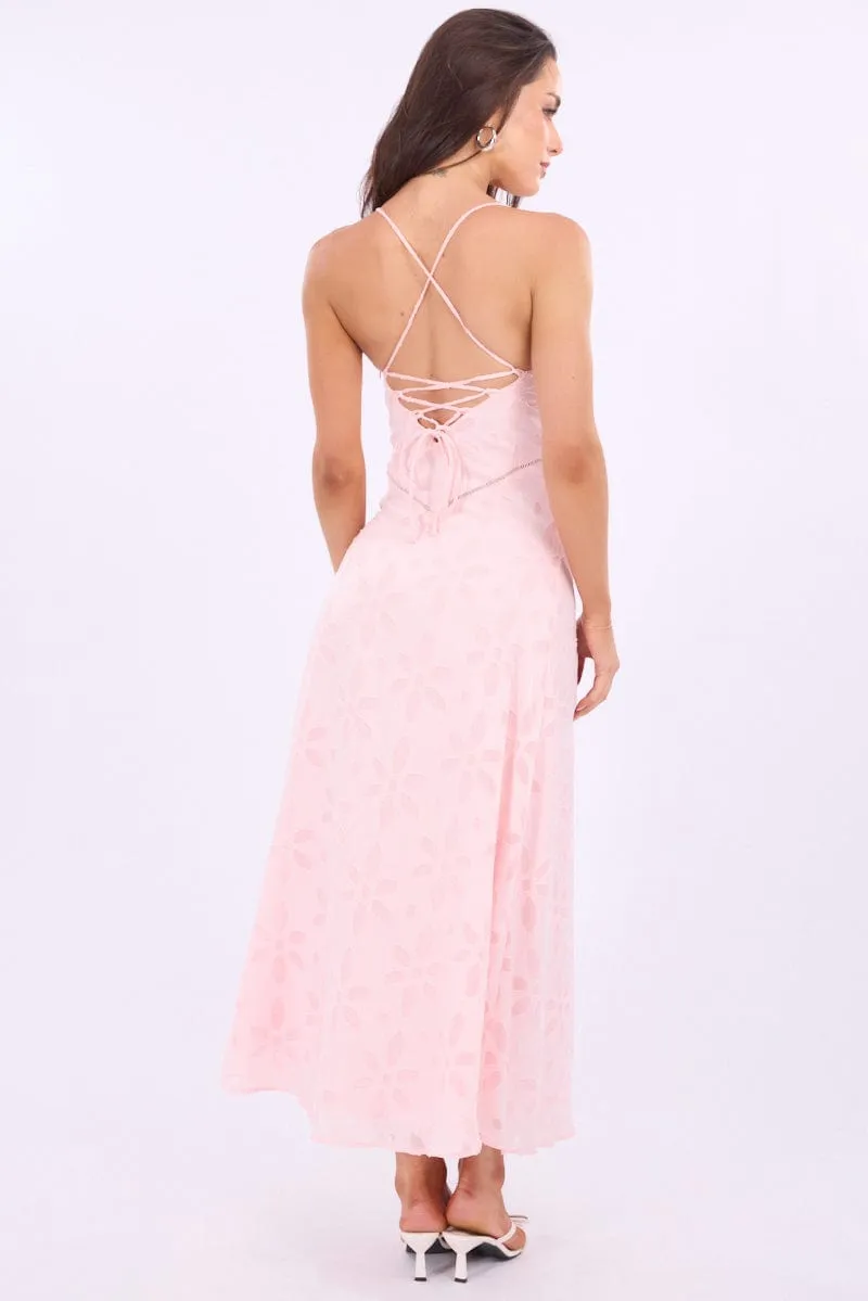 garden party Cross Stitch Pink Maxi Dress Jacquard Lace