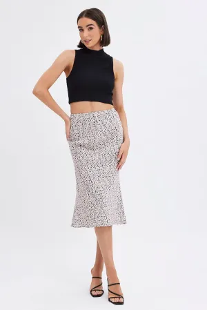 Beige Animal Print Slip Skirt Midi Removable Belt Aesthetic Fit