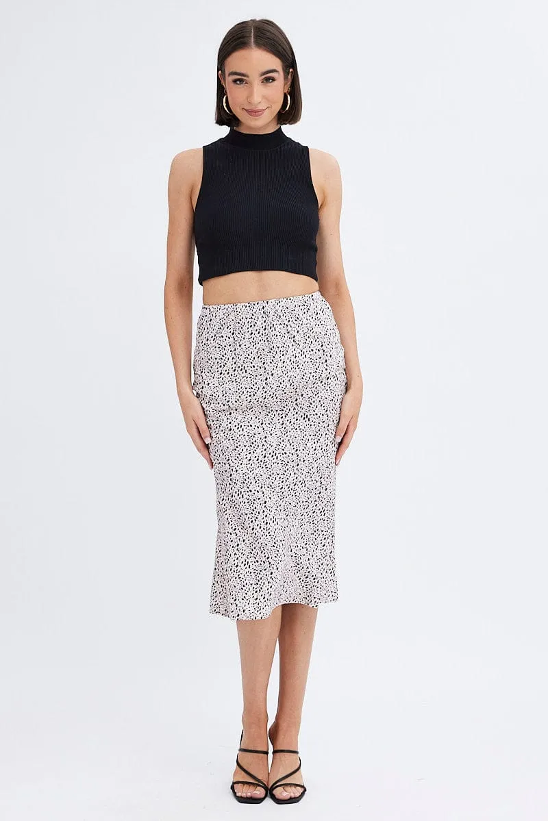Neat Mood Eco conscious Beige Animal Print Slip Skirt Midi