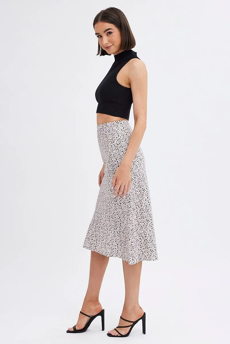 Style Vibes Beige Animal Print Slip Skirt Midi