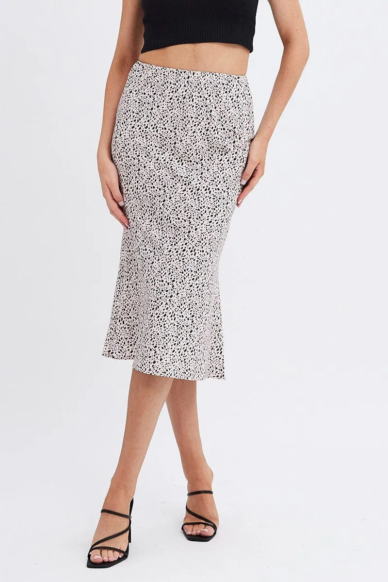 Beige Animal Print Slip Skirt Midi Bold Cut