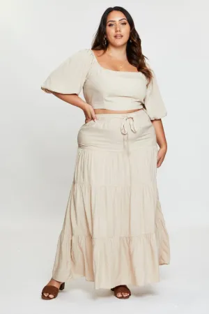 Refined Style Beige High Waist Tiered Maxi Skirt